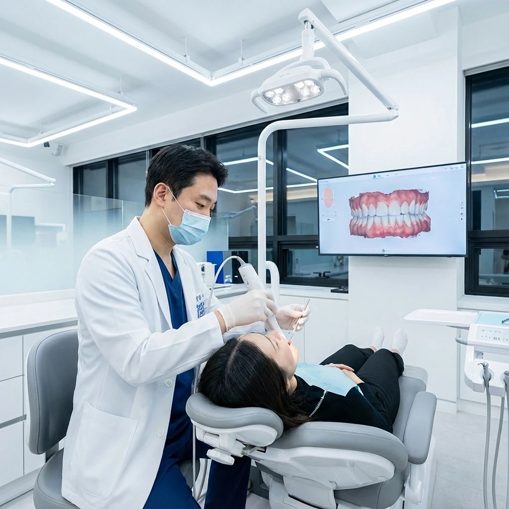 아이테로 구강스캐너로 3D 치아 스캔하는 모습