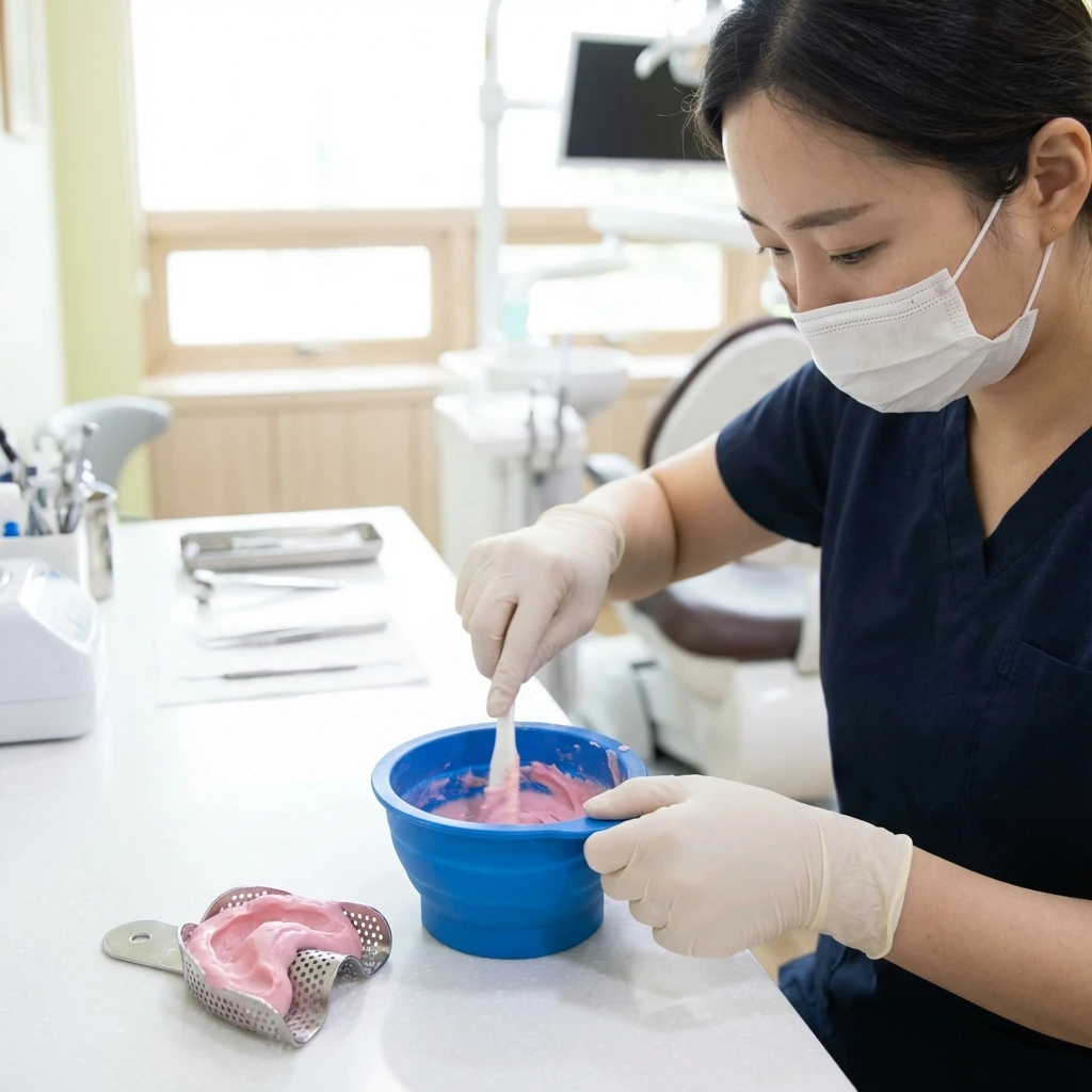 알지네이트 인상재 혼합 과정 - 치아 본뜨기 재료