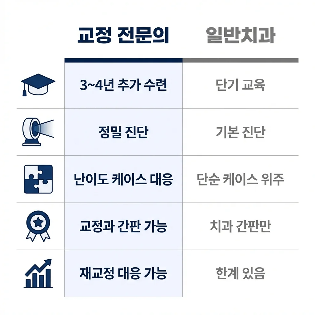 교정 전문의 vs 일반치과 비교 인포그래픽 | 아너스교정치과