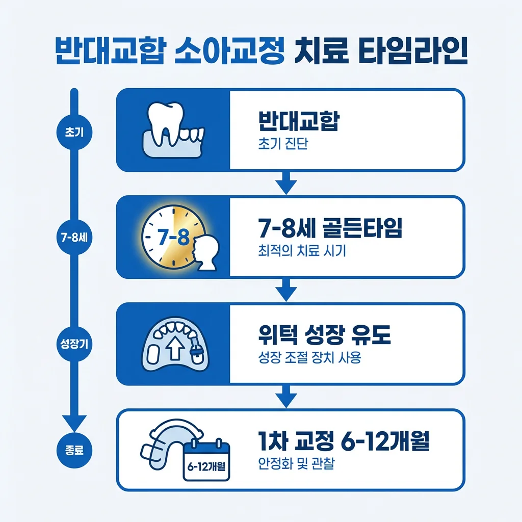 반대교합 교정 시기 타임라인 인포그래픽