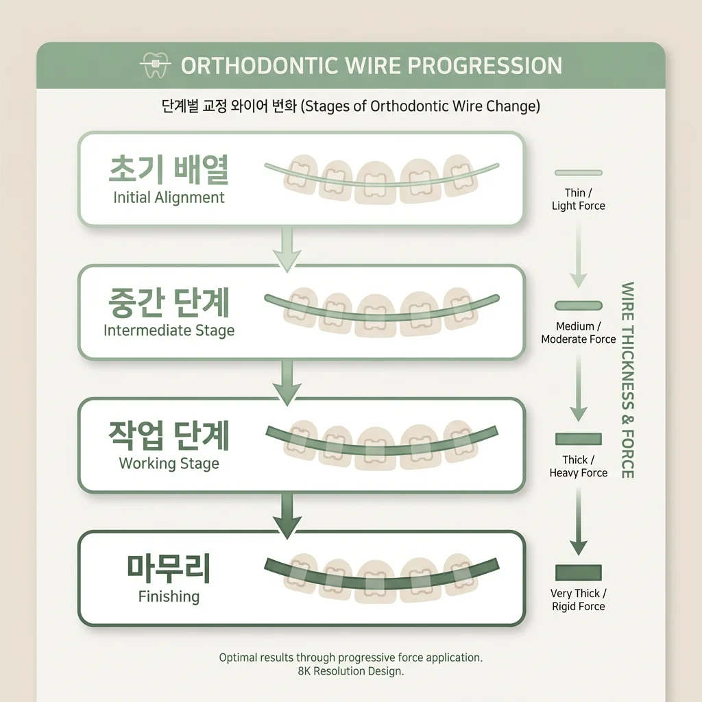 교정 와이어 4단계 변화 인포그래픽
