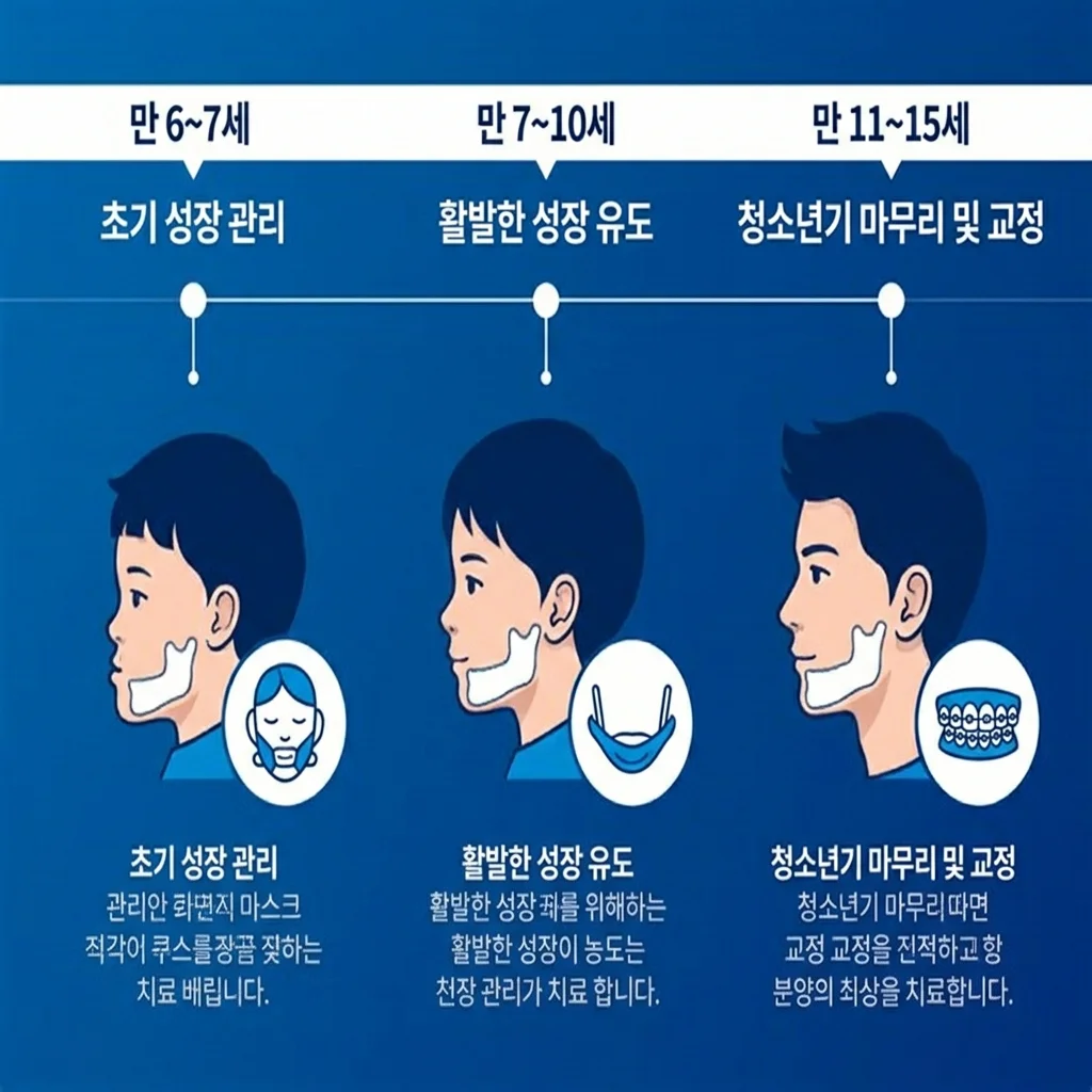 성장교정 시기별 가이드 인포그래픽