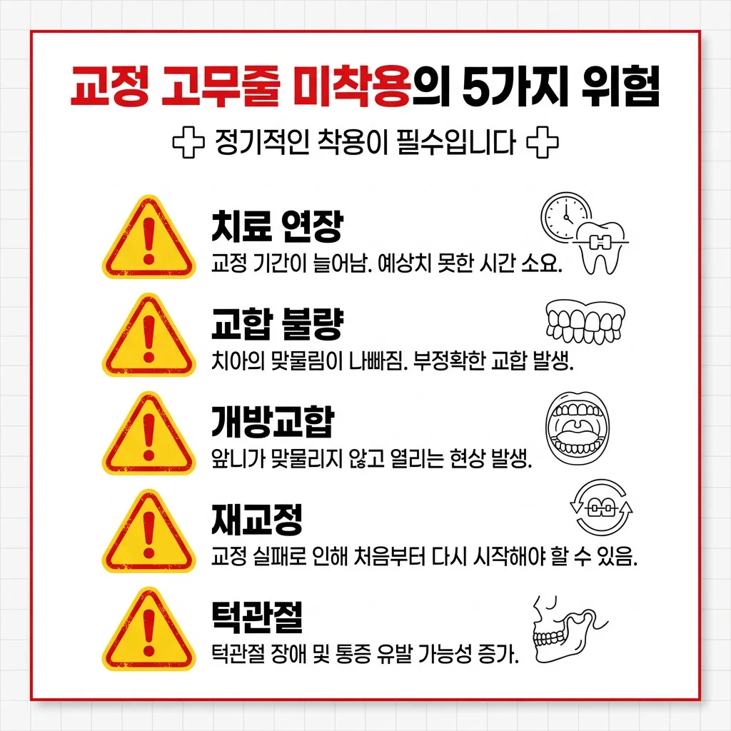 교정 고무줄 미착용 시 5가지 문제 인포그래픽