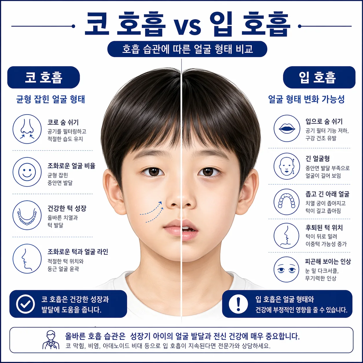 정상 호흡 vs 구호흡 얼굴 비교