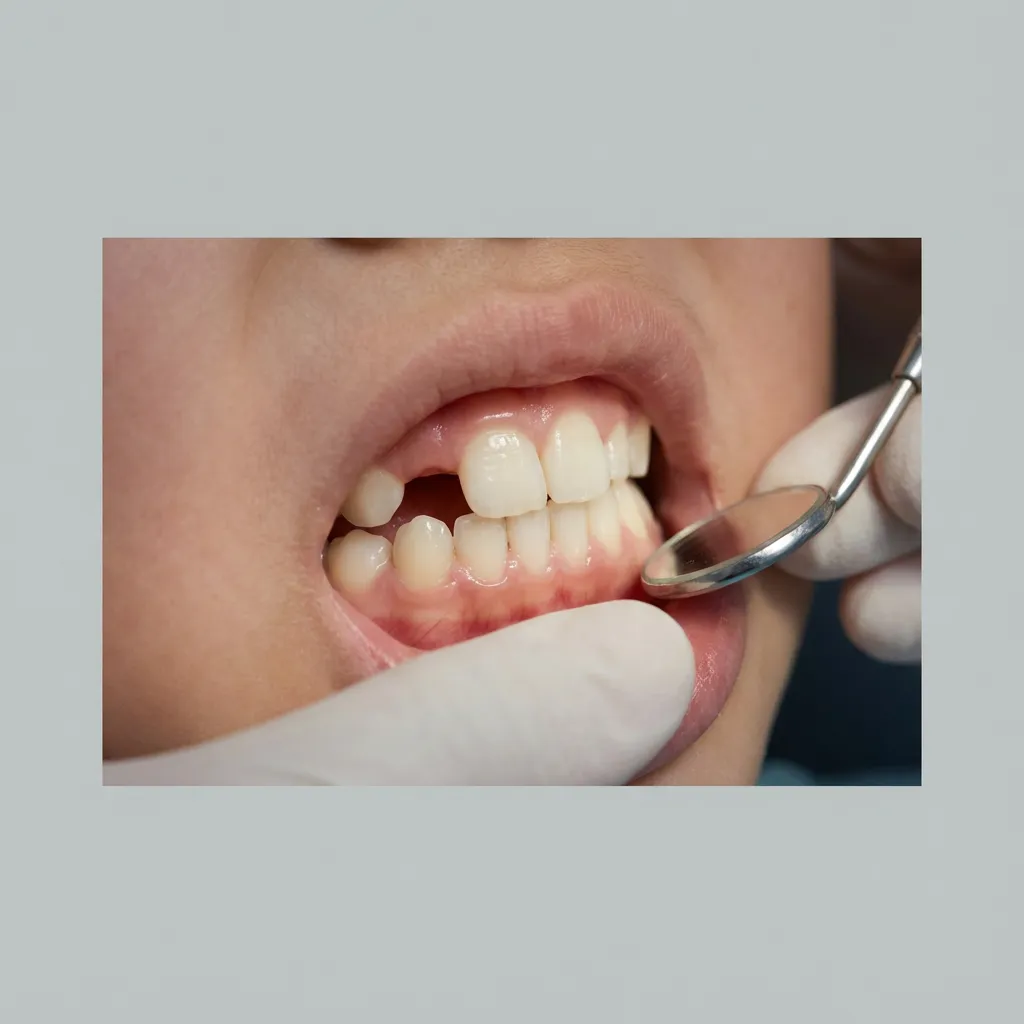 아래 앞니 유치 뒤로 영구치가 나온 이중치열 모습