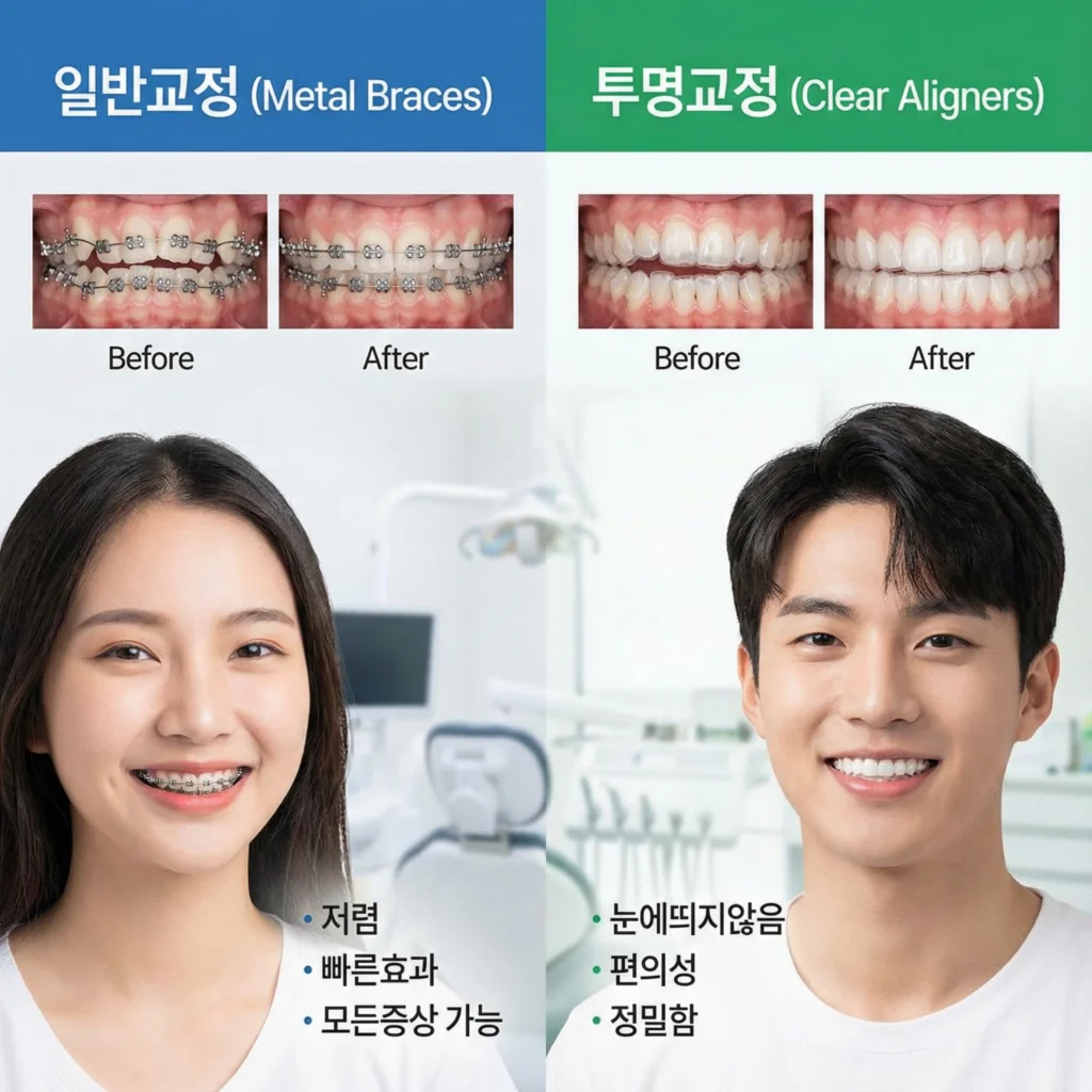 치아교정종류, 메탈교정 vs 투명교정